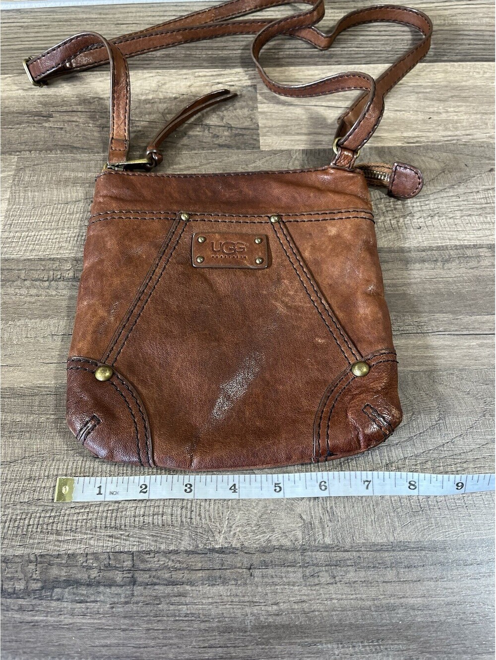 UGG Australia Suede Leather Crossbody Shoulder Bag Chocolate Brown 8” - Picture 4 of 8